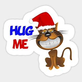 Funny Santa Cat Hug Me Sticker